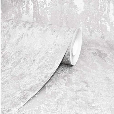 Image of Havana White Distressed Industrial Metallic Wallpaper Paste Wall from Y�L