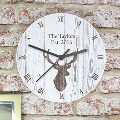 Image of Custom Personalised Highland Stag Shabby Chic Wooden Clock For any occasion