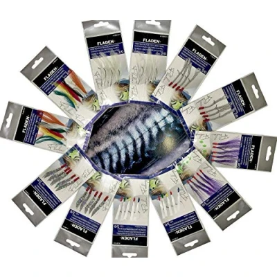 Image of FLADEN Fishing 12 (2 x 6 Styles) Assorted Classic Ready to Use Tied Boat Sea and Shore Feather Lure Rig Range for Cod Herring Mackerel on a Backing Card [17 ASST01]