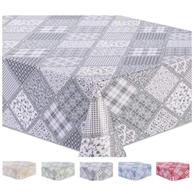 Image of Home Direct Rectangular Oilcloth PVC Wipe Clean Tablecloth Table Cover 140cm x 180cm 55x70 Light Grey