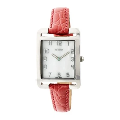 Image of Bertha Womens Marisol Swiss MOP Leather Band Watch Coral Stainless Steel One Size