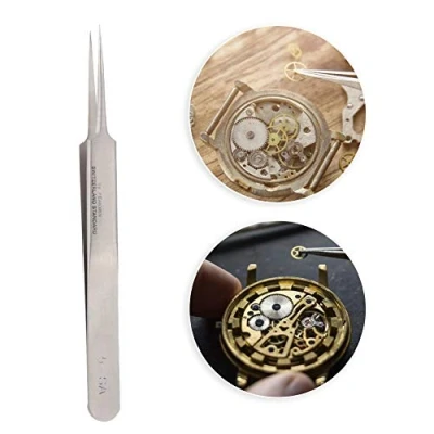 Image of Precision Tweezers for Watch &amp; Jewelry, Antimagnetic High Hardness Stainless Steel Tweezer + Repair Men Women(1#)