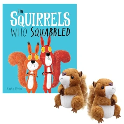 Image of The Squirrels Who Squabbled by Rachel Bright, Includes 2 Squirrel Finger Puppets Puppet Company. A for Kids, Ideal Interactive Storytelling and Imaginative Play.
