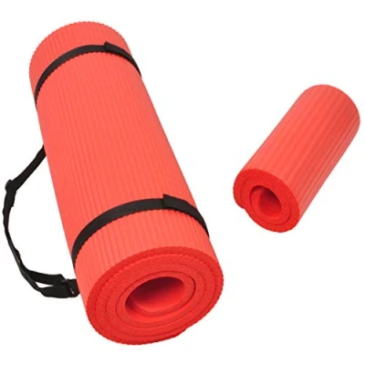 Image of BalanceFrom GoYoga+ All Purpose 1/2 Inch Extra Thick High Density Anti Tear Exercise Yoga Mat and Knee Pad with Carrying Strap (Red)