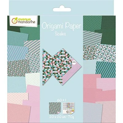 Image of Avenue Mandarine Ref OR511C Origami Sheets Pack Scale Designs 20 x 20cm, 70gsm Paper, 30 Designs, Sticker Sheet for Eyes Included, Suitable Ages 7+