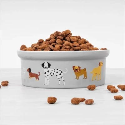 Image of 16cm Ceramic Dog Print Food Drink Feeding Bowl Grey Puppy Pet 800ml Dinner