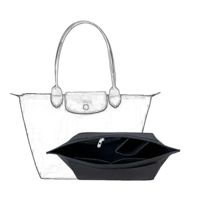 Image of D.DUO Purse Organizer, Multi Pocket Felt Handbag Folding Tote Bag Organizer Insert for Wallet Longchamp (Black, Large)
