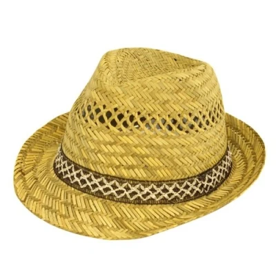 Image of Top Brand Men&#039;s Straw Trilby Hat with a Patterned Band. (57cm)
