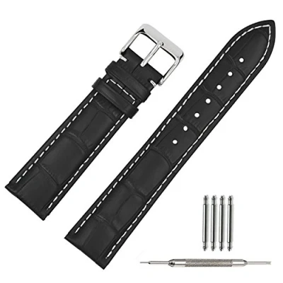 Image of TStrap Leather Watch Straps 19mm Soft Black Alligator Embossed Bands Replacement Military for Men Women Smart Bracelet Belt Clasp Buckle
