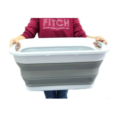 Image of SAMMART Set of 2 Collapsible Plastic Laundry Basket 41L Foldable Pop Up Storage Container/Organizer Portable Washing Tub Space Saving Hamper/Basket (2, Grey)