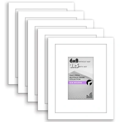 Image of Americanflat 6x8 Picture Frame with Polished Plexiglass Set of 5 Use as 3x5 Mat or Without Galleria Collection Gallery Frames for Tabletop and Wall Display White