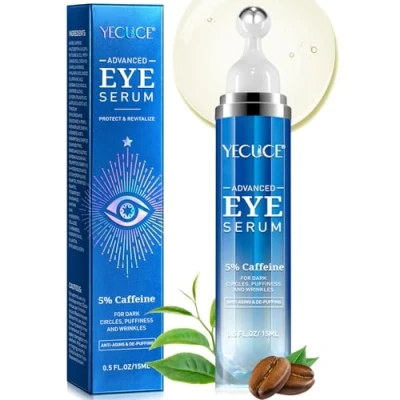 Image of Eye Serum for Dark Circles and Puffiness 5% Caffeine Cream Anti Aging, with Retinol Hyaluronic Acid Niacinamide, Under Bags Treatment 360 Roller Ball Women &amp; Men