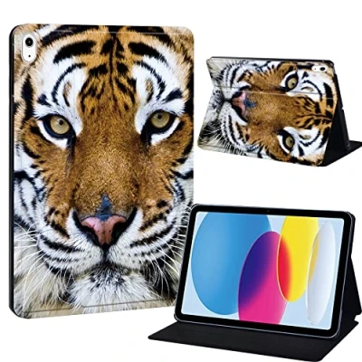 Image of Printed Tablet Case for iPad 10th Generation 2022 10.9 Inch, Slim Hard Back Gen Cover Protective Smart Stand 10 10.9&quot; (Tiger)