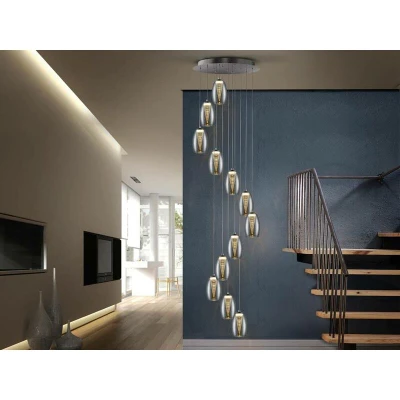Image of Nebula Integrated LED 12 Light Spiral Crystal Cluster Drop Ceiling Pendant Chrome