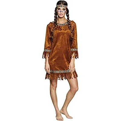 Image of Boland Adult Indian Costume Size M, Suede Look with Fringes and Headband Perfect for Wild West, Carnival, Theme Parties, Fancy Dress