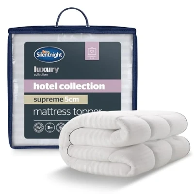 Image of Silentnight Hotel Collection Mattress Topper Super King Luxury Soft Silky Comfortable 5cm Thick Deep Protector Pad Cover with Fit Elasticated Straps 200x180cm