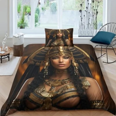 Image of GEEYOU Ancient Egypt Warmth to Sleep Bedding Set Hidden Zipper Duvet Cover with Pillowcases Egyptian Queen Quilt SetSoft Microfiber Comforter Various Sizes Single（135x200cm）