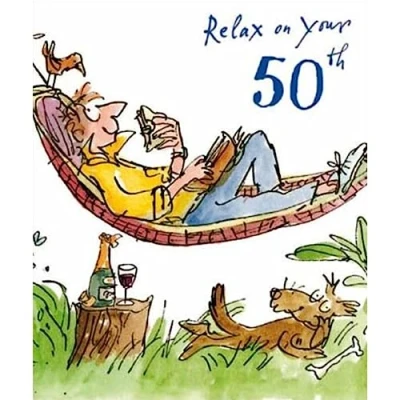 Image of Woodmansterne Quentin Blake Male 50th Birthday Card Chilling Out