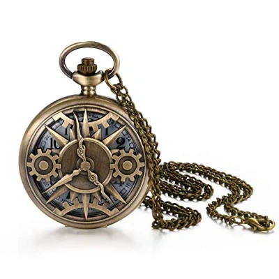 Image of JewelryWe Pocket Watch with Speed and Time Decoration for Sweater Chain