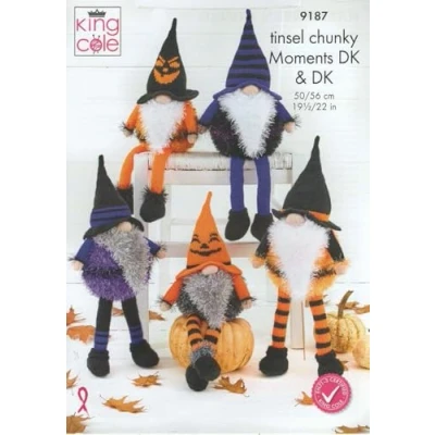 Image of King Cole Tinsel, Moments &amp; DK Knitting Pattern 9187 Halloween Gnomes