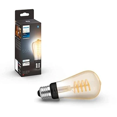 Image of Philips Hue White Ambiance Filament ST64 Smart Light Bulb [E27 Edison Screw] with Bluetooth. Works Alexa, Google Assistant and Apple Homekit