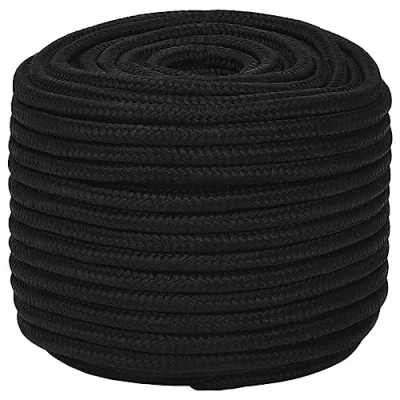 Image of vidaXL Work Rope 50 m Heavy Duty Black Polyester Rope, 12 mm Diameter, 95 g/m Weight with High Tensile Strength, Easy to Handle, Long Lasting for Indoor and Outdoor Use