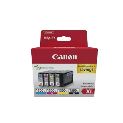 Image of Canon PGI 1500 XL C M Y BK Pack of 4 cartridges Yield (Black Cyan Magenta Yellow XL) Genuine (Recycled Cardboard Multipack)