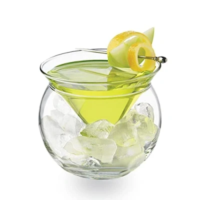 Image of Stemless Martini Glasses with Chiller 150ml Cocktail Set Serving Dish Beautiful Elegant Glass Gifts for Manhattan Cocktails Espresso Lovers