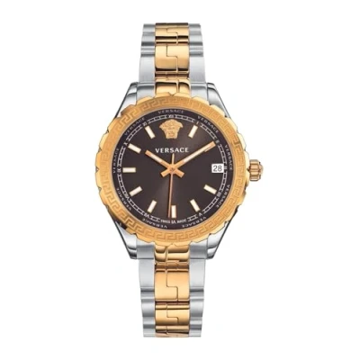 Image of Versace Women&#039;s Analogue Swiss Quartz Watch with Two Tone Rose Gold Bracelet and Brown Dial Hellenyium V12040015