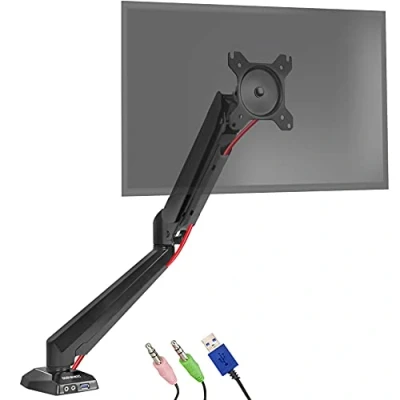 Image of Duronic Gas Powered Monitor Arm Stand DMUSB5X1 Single PC Desk Mount Headphone, USB, Microphone Sockets 13 27 LED LCD Screen VESA 75/100 Full Motion: Tilt 90/+85, Swivel 180, Rotate 360