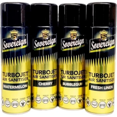 Image of 4 x Bundle New Scents Sovereign Car Home Office Gym Turbojet Air Sanitiser Freshener Spray (Mix)