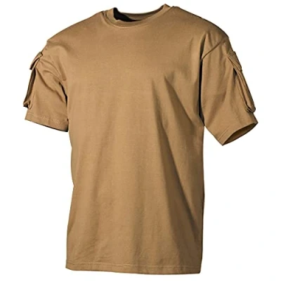 Image of MFH Men&#039;s US Short Sleeved T Shirt with Sleeve Pockets Coyote Size L