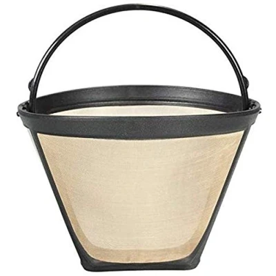Image of Permanent Reusable #4 Cone Shape Coffee Filter Mesh Basket Gold Tone Accessories