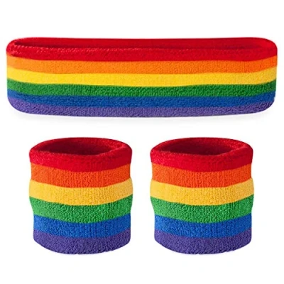 Image of 3PC Headband and Sweatband Rainbow Set Exercise Sport Runs LGBTQIA2s+ Pride Events Unisex One Size By TRIXES