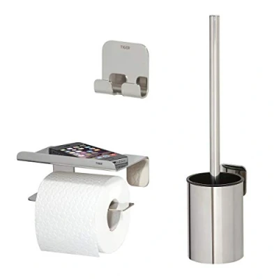 Image of Tiger Bathroom Accessory Set, Polished Stainless Steel, 3 Piece