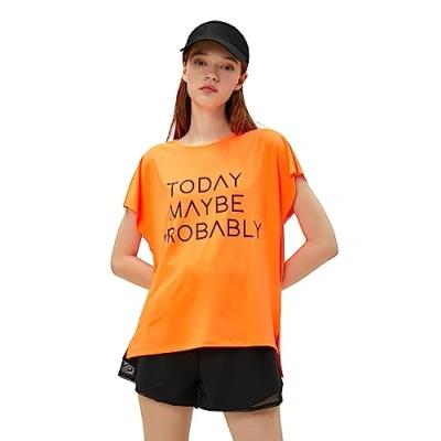 Image of Koton Women&#039;s Oversized Sport T Shirt Slogan Printed, NEON Orange (NY3), XXL