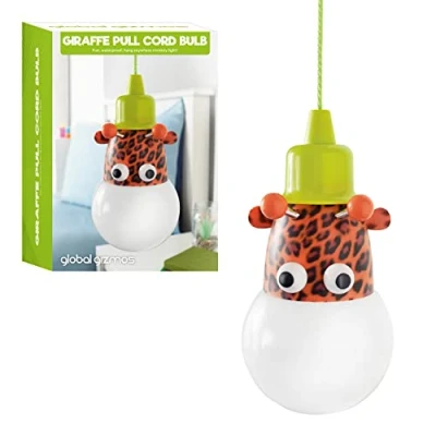 Image of Global Gizmos 54460 Novelty Giraffe Pull Cord Light Bulb / Battery Operated White LED Hanging Lamp Portable &amp; Weatherproof Great For Kids Bedrooms, Play Rooms Gardens