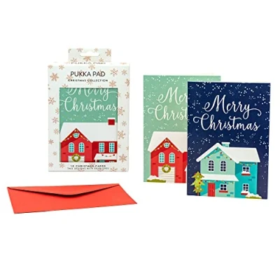 Image of Pukka Pad A6 Christmas Cards in Festive Home Pack of 10 2 Designs with Red Envelopes Blank Inside for Personal Message Plastic Free, Fully Recyclable Packaging