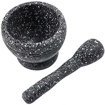 Image of Leoyee Garlic Press, Mortar and Pestle, Easy to Clean Mini Grinding Tool Kitchen Food, Squeezer Press (Granite Grain)