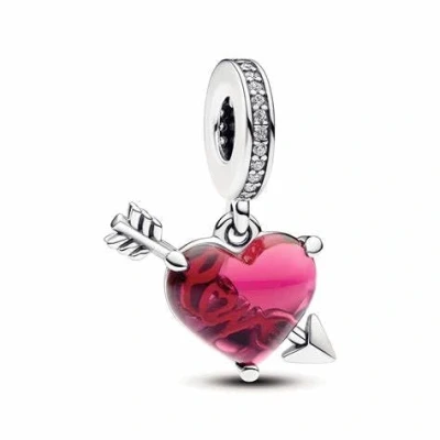 Image of CWOne Designs S925 Sterling Silver Family Moments Love Heart Charm for Pandora Bracelets. (Red &amp; Arrow)