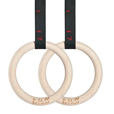 Image of RAMASS Fitness Gymnastic Rings with embroidered numbers on the straps, perfect for Gymnastics Calisthenics