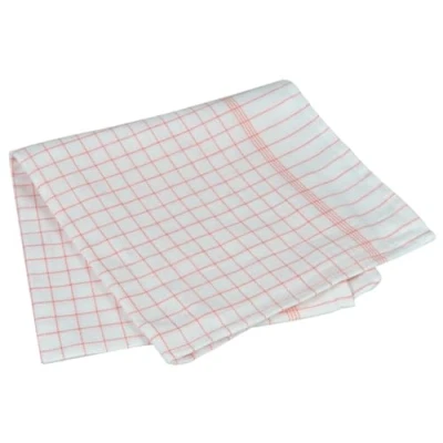 Image of ABENA Tea Towels 100x50cm Pack Of 10 Red Checked Kitchen Towels, Quick Drying Cotton Suitable To Be Used As A Dish Cloth. For Kitchen.