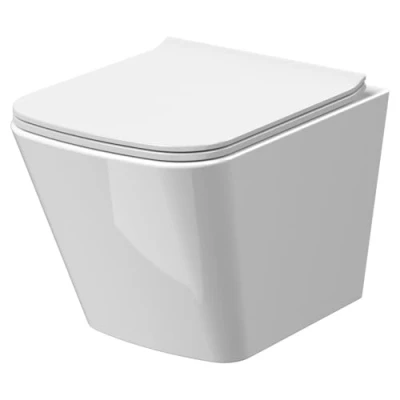 Image of nuie NCG440 Ava Modern Bathroom Wall Hung Square Toilet Pan and Soft Close Sandwich Seat Included, 350mm, White