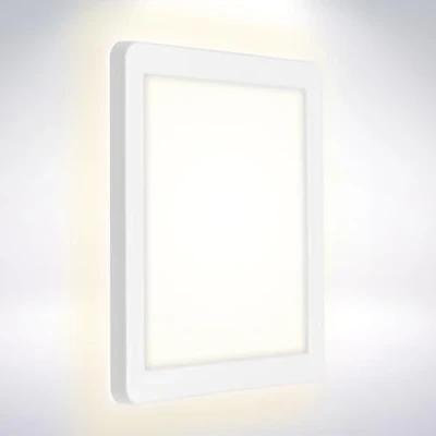 Image of Briloner Leuchten LED Outdoor Wall Light with Backlight Effect, Ceiling Light, Bathroom Lamp 8 Watt, 1,200 Lumen, 4,000 Kelvin, White, Square, 190 x 28 mm (L W H)
