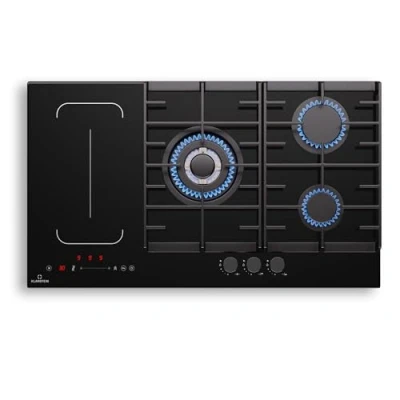 Image of Klarstein MultiChef 5 Gas &amp; Induction Hob Zone Flexzone Cooking, 10.6Kw, Slider Control, Stop&amp;Go, Timer, Cast Iron Supports, Black, 87.5Cm