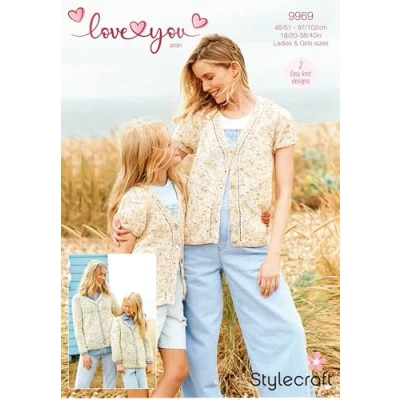 Image of Stylecraft Love You Aran Knitting Pattern 9969 Sweater &amp; Cardigan, Ladies Girls Sizes