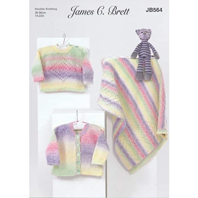 Image of James Brett Double Knit Knitting Pattern Sweater Cardigan &amp; Blanket Baby Marble DK (JB564)