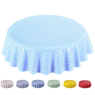 Image of Home Direct Extra Wide Oilcloth PVC Wipe Clean Tablecloth Small Polka Dot (Round 160cm, Baby Blue)