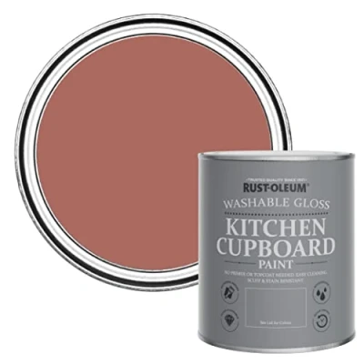 Image of Rust Oleum Red Kitchen Cupboard Paint in Gloss Finish Salmon 750ml