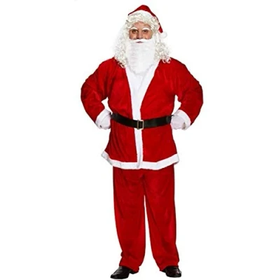 Image of Silver Fancy Dress® Adult Christmas Santa Claus Costume Suit, Hat, Beard &amp; Belt Set Men Father Party Dress Outfit Size STD, XXL (Men: XXL)